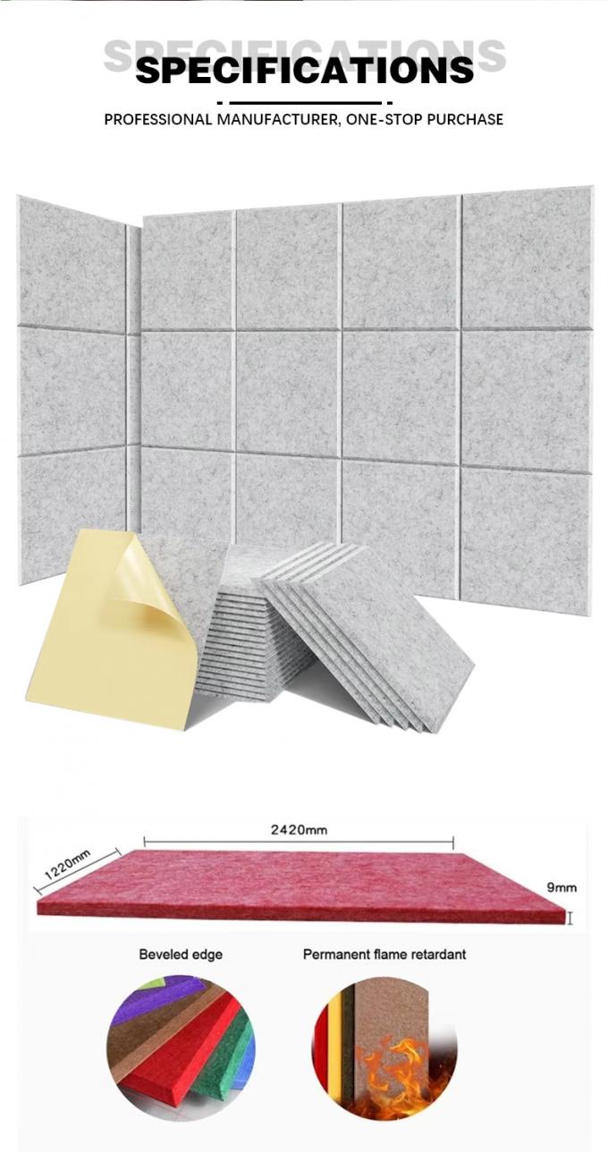 Modern Red Acoustic Wall Panel 100% Polyester Fiber 2420*1220*9mm Sound ...